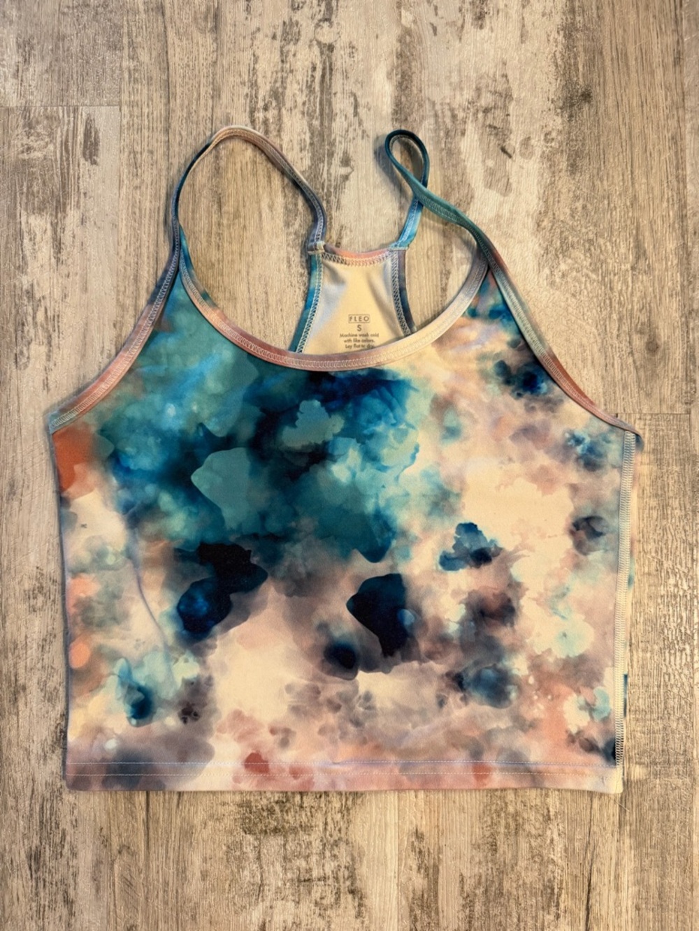 Fleo Switch it Up Blue and Teal Tie-Dye Sports Crop Size Small